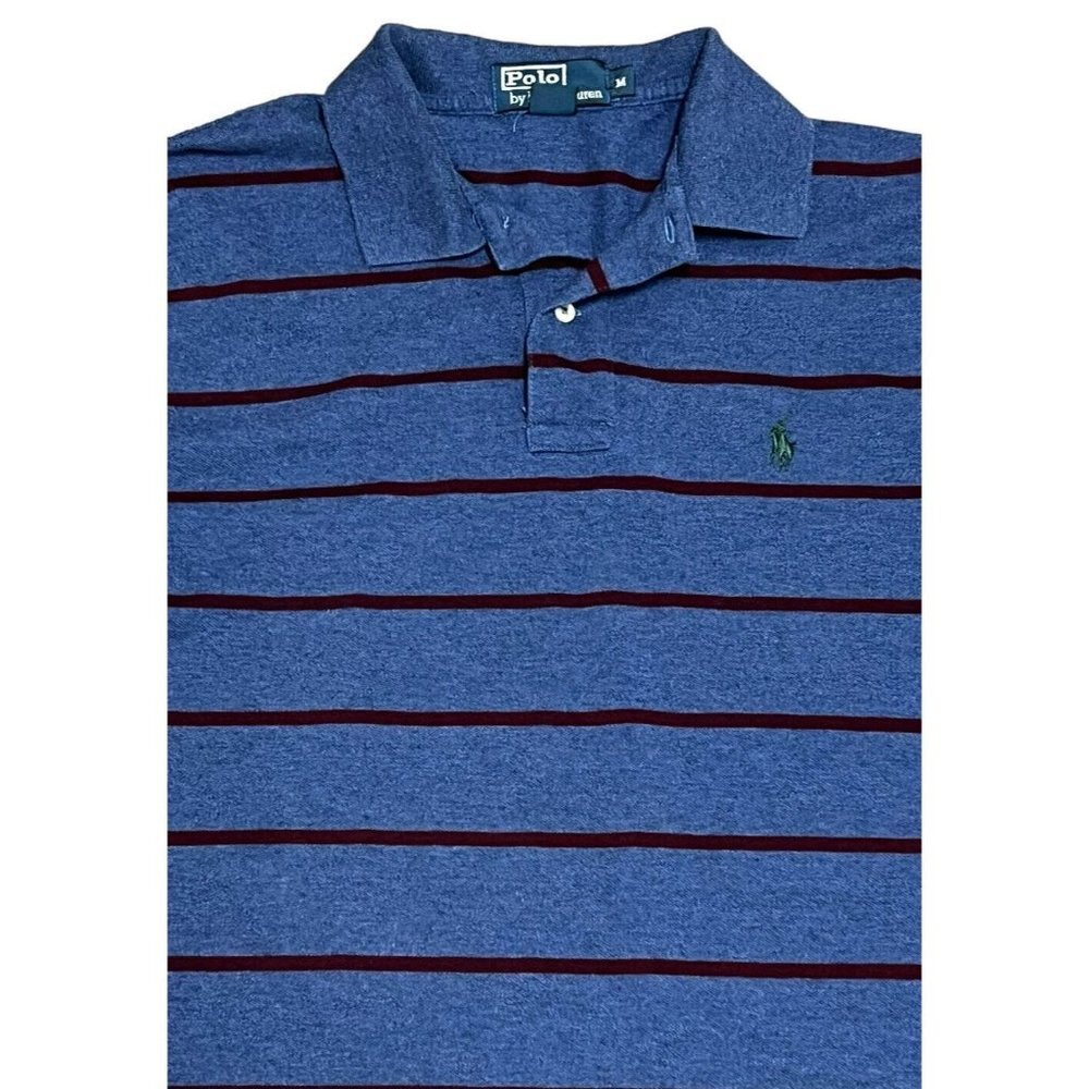 Polo Ralph Lauren Men’s Shirt Size Medium Blue Maroon Striped with pony Mesh S/S